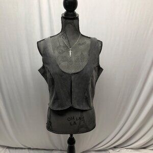 Particle Distressed Vest Womens Sz Small Medium Gray Sleeveless Denim Punk NEW